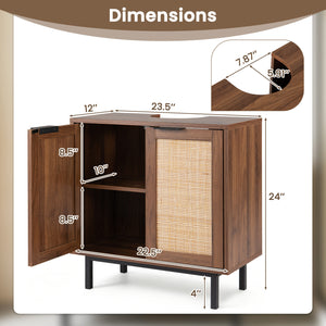 Bathroom Vanity Cabinet with U-Shaped Cut-Out 2 Rattan Doors and Shelf-Brown
