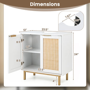 Bathroom Vanity Cabinet with U-Shaped Cut-Out 2 Rattan Doors and Shelf-White