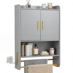 Bathroom Wall Cabinet Wall Mounted Medicine Cabinet with Towel Bars-Grey