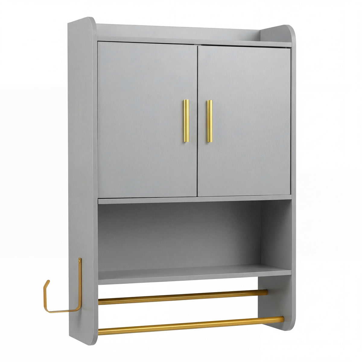 Bathroom Wall Cabinet Wall Mounted Medicine Cabinet with Towel Bars-Grey