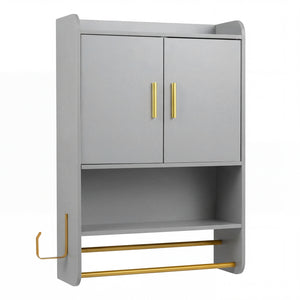 Bathroom Wall Cabinet Wall Mounted Medicine Cabinet with Towel Bars-Grey