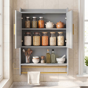 Bathroom Wall Cabinet Wall Mounted Medicine Cabinet with Towel Bars-Grey