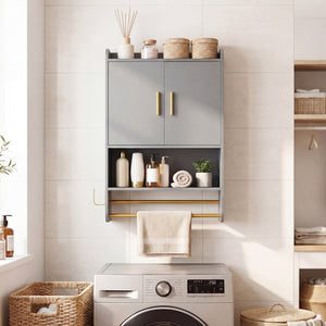 Bathroom Wall Cabinet Wall Mounted Medicine Cabinet with Towel Bars-Grey