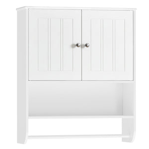 Bathroom Wall Cabinet with Towel Bar and Open Shelf and Adjustable Shelf-White