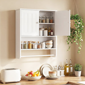 Bathroom Wall Cabinet with Towel Bar and Open Shelf and Adjustable Shelf-White