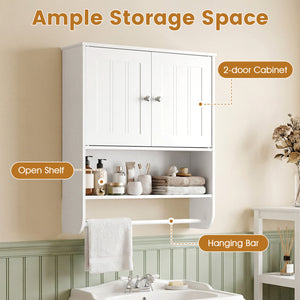 Bathroom Wall Cabinet with Towel Bar and Open Shelf and Adjustable Shelf-White