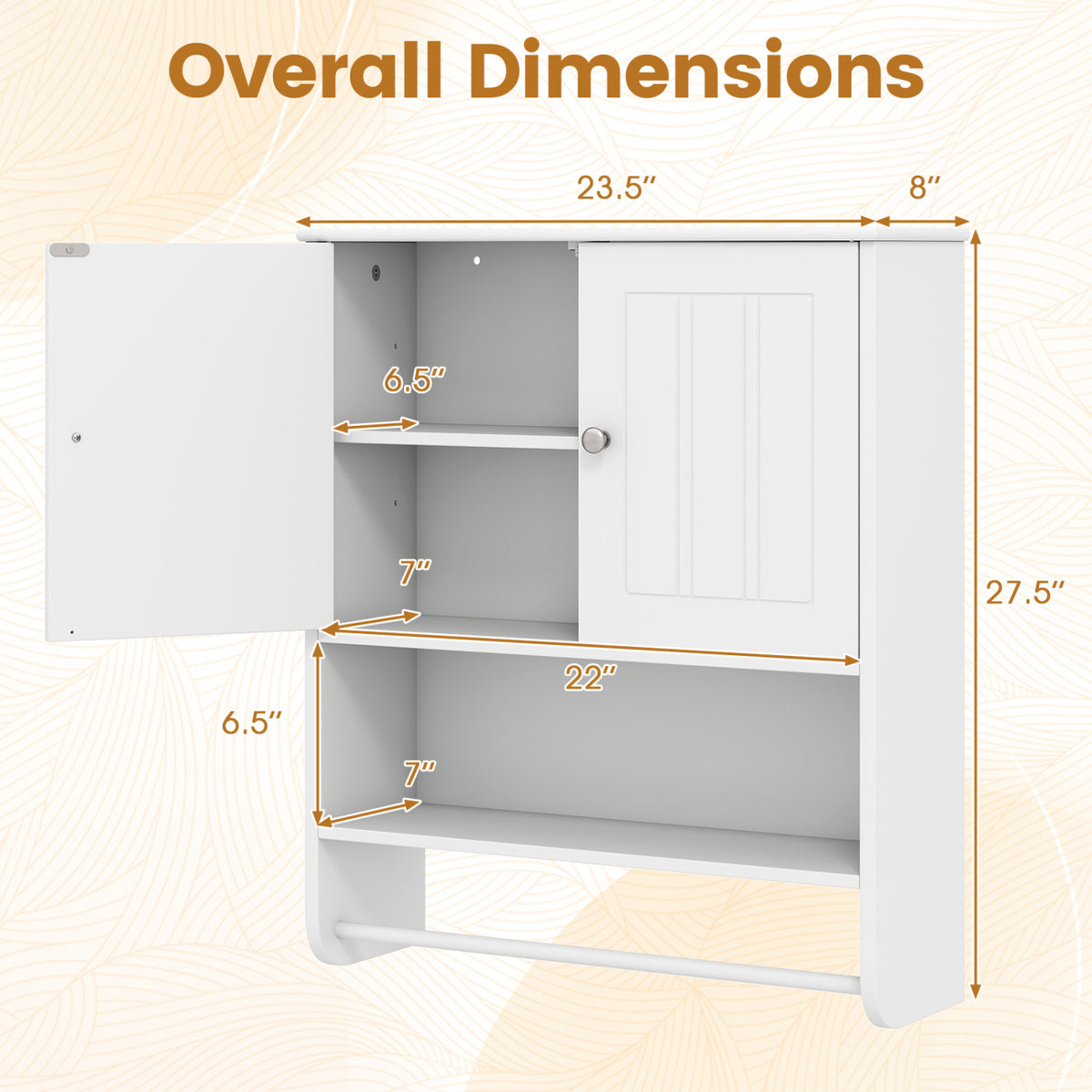 Bathroom Wall Cabinet with Towel Bar and Open Shelf and Adjustable Shelf-White