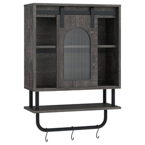 Bathroom Wall Cabinet with Sliding Barn Door and Metal Hanging Bar with 3 Hooks-Black