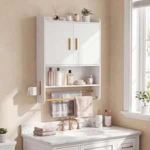 Bathroom Wall Cabinet Wall Mounted Medicine Cabinet with Towel Bars-White