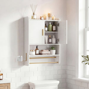 Bathroom Wall Cabinet Wall Mounted Medicine Cabinet with Towel Bars-White