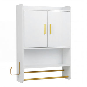 Bathroom Wall Cabinet Wall Mounted Medicine Cabinet with Towel Bars-White