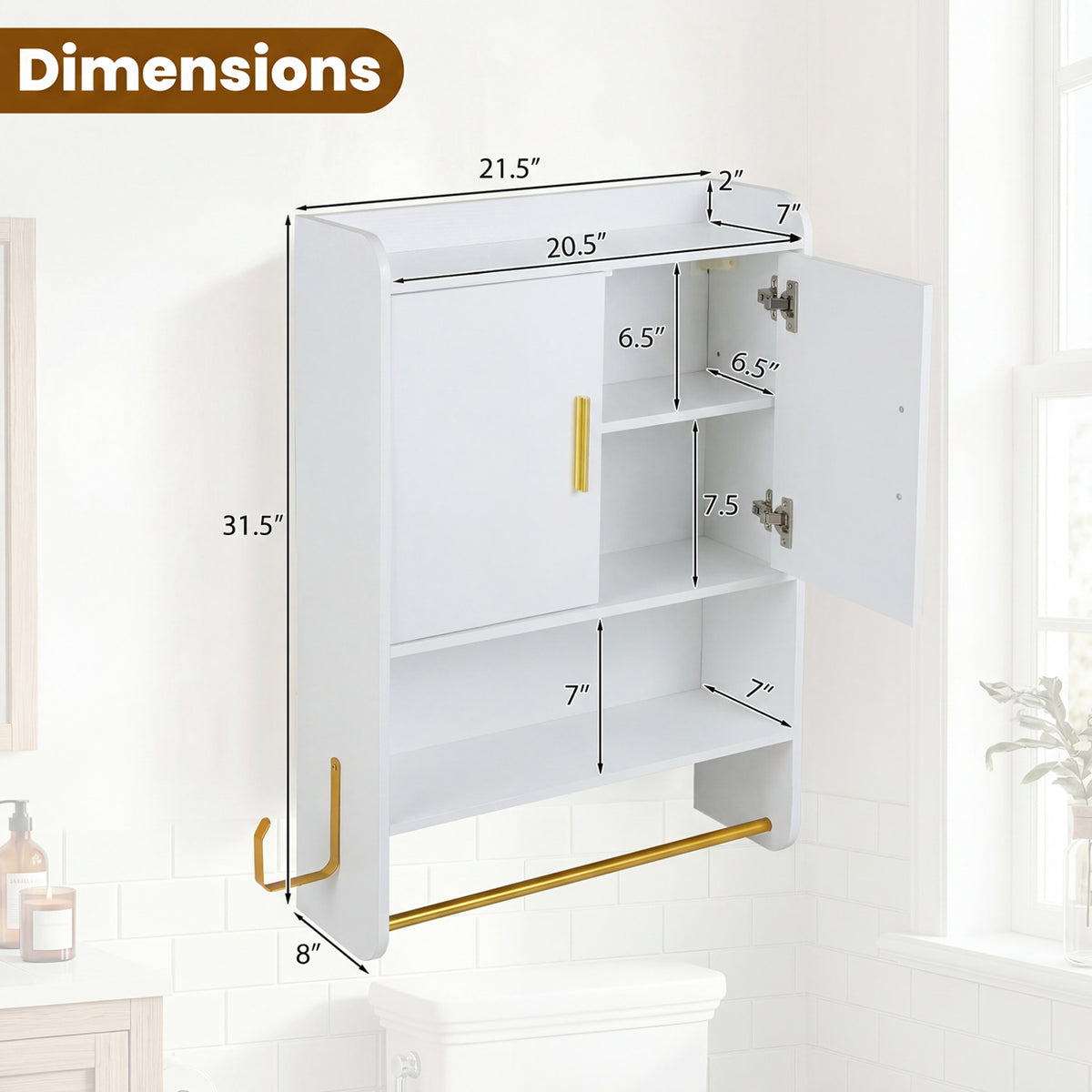 Bathroom Wall Cabinet Wall Mounted Medicine Cabinet with Towel Bars-White