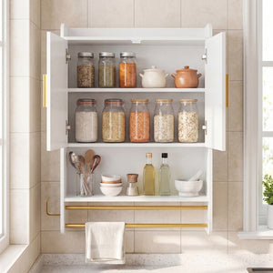 Bathroom Wall Cabinet Wall Mounted Medicine Cabinet with Towel Bars-White