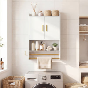 Bathroom Wall Cabinet Wall Mounted Medicine Cabinet with Towel Bars-White