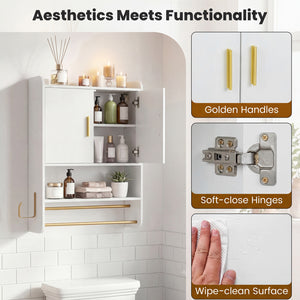 Bathroom Wall Cabinet Wall Mounted Medicine Cabinet with Towel Bars-White