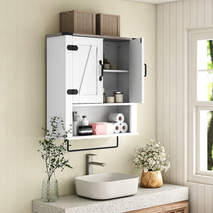 Bathroom Wall Cabinet with Towel Bar Farmhouse Medicine Cabinet-White