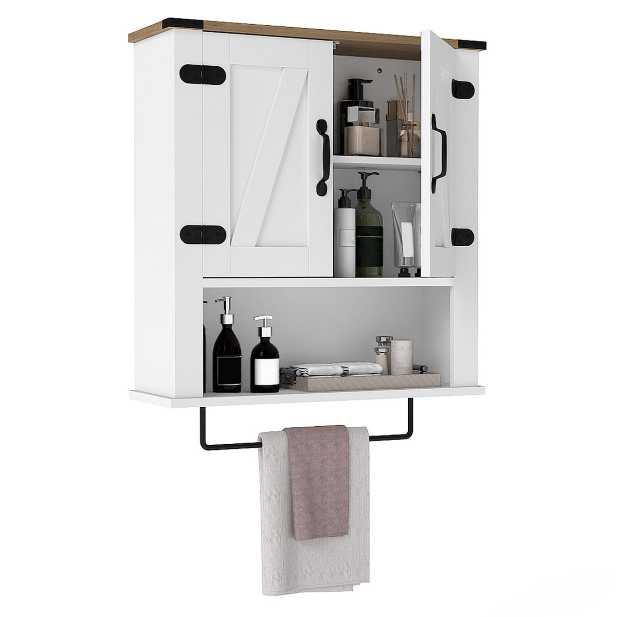 Bathroom Wall Cabinet with Towel Bar Farmhouse Medicine Cabinet-White