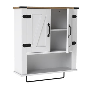Bathroom Wall Cabinet with Towel Bar Farmhouse Medicine Cabinet-White