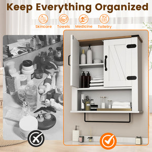 Bathroom Wall Cabinet with Towel Bar Farmhouse Medicine Cabinet-White