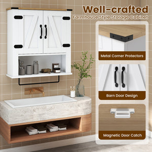 Bathroom Wall Cabinet with Towel Bar Farmhouse Medicine Cabinet-White