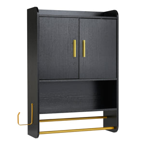 Bathroom Wall Cabinet Wall Mounted Medicine Cabinet with Towel Bars-Black