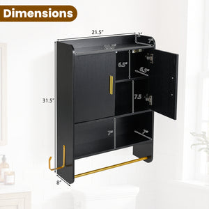 Bathroom Wall Cabinet Wall Mounted Medicine Cabinet with Towel Bars-Black