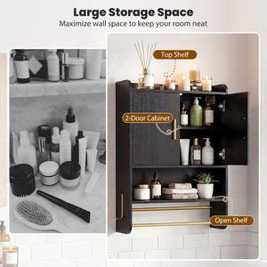 Bathroom Wall Cabinet Wall Mounted Medicine Cabinet with Towel Bars-Black