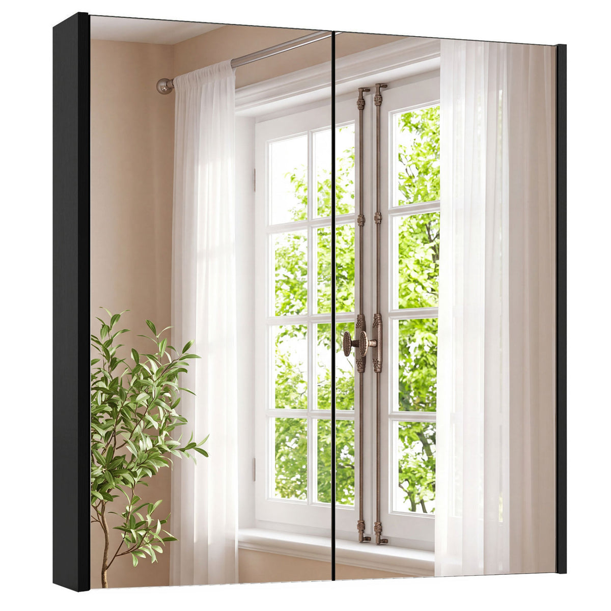 Bathroom Wall Cabinet with 2 Mirrored Doors for Laundry Entryway-Black