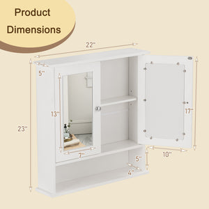 Bathroom Wall Mount Mirror Cabinet Organizer-White