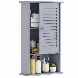 Bathroom Wall Mount Storage Cabinet Single Door with Height Adjustable Shelf-Gray