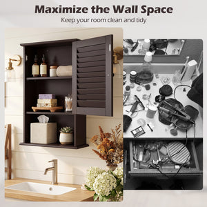 Bathroom Wall Mount Storage Cabinet Single Door with Height Adjustable Shelf-Rustic Brown
