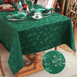 Honellaty Christmas Rectangular Tablecloth Spillproof Wrinkle Resistant Jacquard Table Cloth with Christmas Holiday-Themed Patterns for Dining Room & Holiday Decoration (Green60" x 84" (6-8 Seats))
