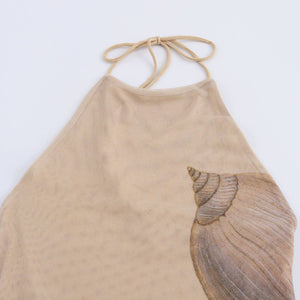 Beach Seashell Print Halterneck Mesh Maxi Dress [Sizes S-L]