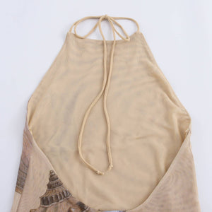 Beach Seashell Print Halterneck Mesh Maxi Dress [Sizes S-L]