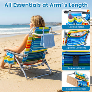 Beach Chairs Set of 2 Portable Folding Backpack Recliners with 5-Position Backrest and Padded Headrest-Yellow