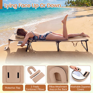Beach Chaise Lounge Chair with Face Hole and Removable Pillow-Beige