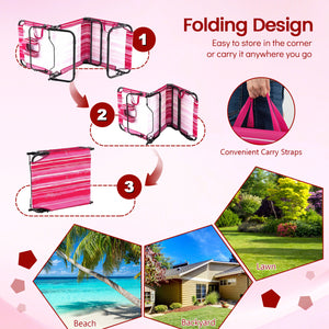 Beach Chaise Lounge Chair with Face Hole and Removable Pillow-Hot Pink