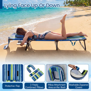 Beach Chaise Lounge Chair with Face Hole and Removable Pillow-Blue & Green