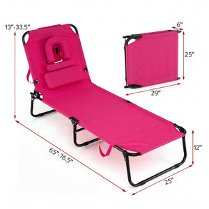 Beach Chaise Lounge Chair with Face Hole and Removable Pillow-Pink
