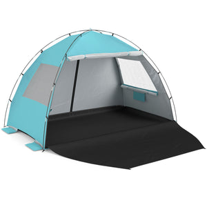 Beach Tent Sun Shelter with Canopy with Extended Floor and Vent Windows-Blue
