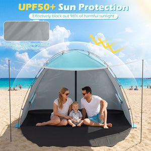 Beach Tent Sun Shelter with Canopy with Extended Floor and Vent Windows-Blue