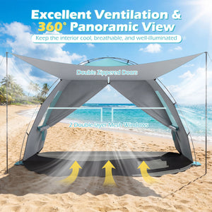 Beach Tent Sun Shelter with Canopy with Extended Floor and Vent Windows-Blue