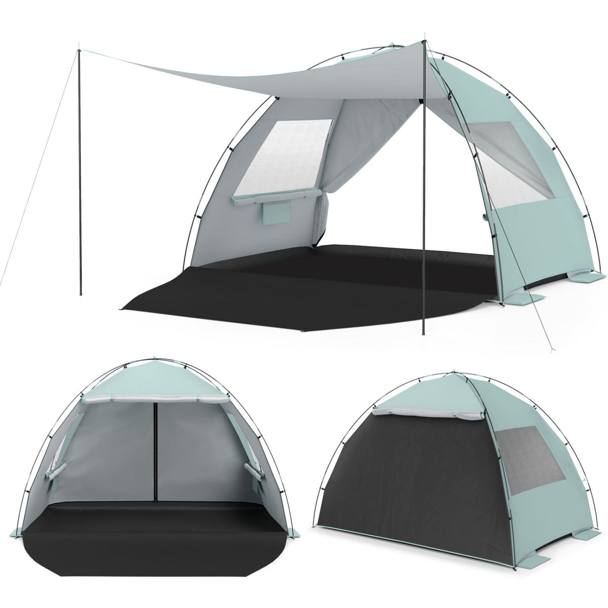 Beach Tent Sun Shelter with Canopy with Extended Floor and Vent Windows-Green