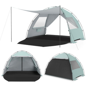 Beach Tent Sun Shelter with Canopy with Extended Floor and Vent Windows-Green
