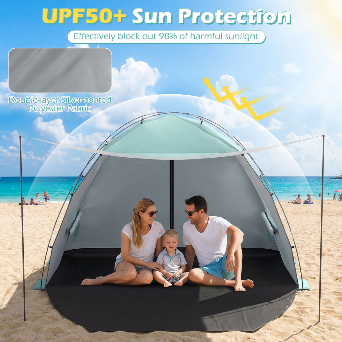 Beach Tent Sun Shelter with Canopy with Extended Floor and Vent Windows-Green