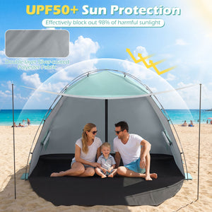 Beach Tent Sun Shelter with Canopy with Extended Floor and Vent Windows-Green