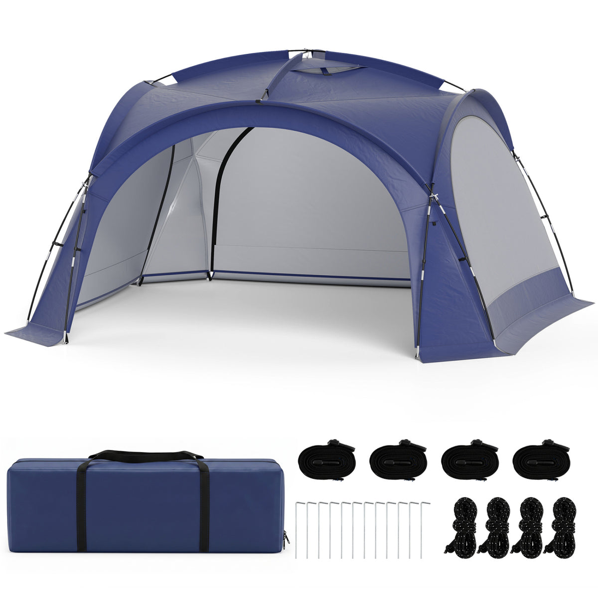 Beach Tent for 12-15 People Easy Setup Dome Canopy Tent with 4 Removable Zippered Sidewalls-Blue