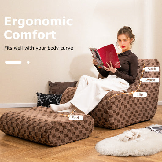 Bean Bag Chair with Ottoman and High Elasticity Sponge-Brown