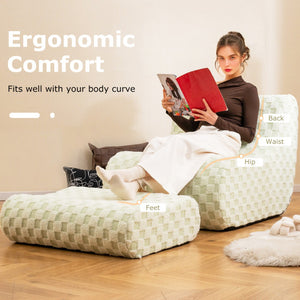 Bean Bag Chair with Ottoman and High Elasticity Sponge-Green