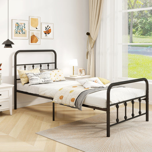 Bed Frame with Headboard and Under Bed Storage Black-Twin Size